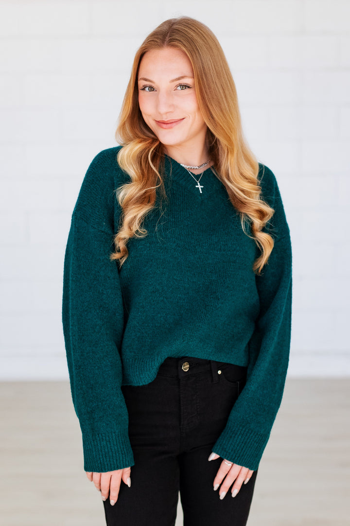 FOREST BRUSHED KNIT V-NECK SWEATER