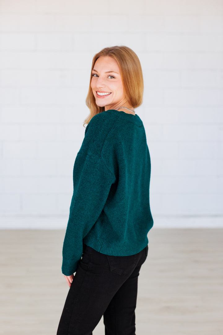 FOREST BRUSHED KNIT V-NECK SWEATER