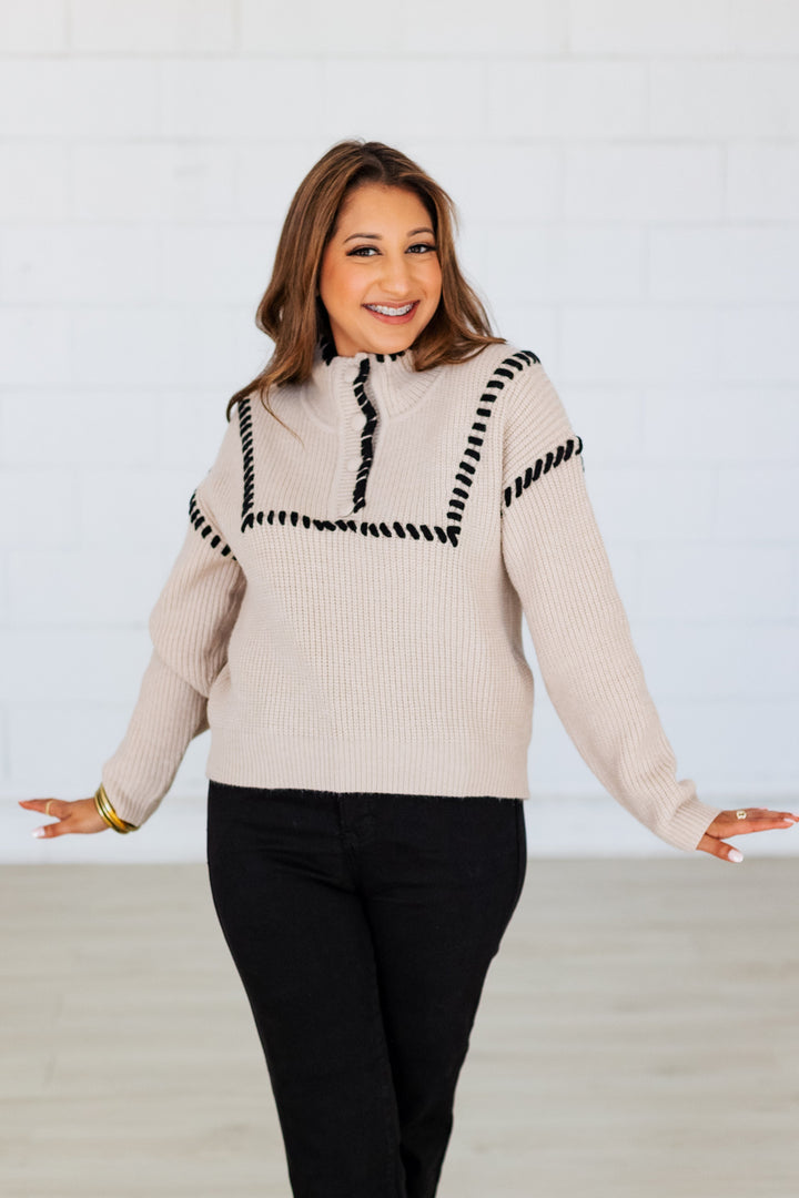 CHLOE BEIGE & BLACK WHIPSTITCH SWEATER