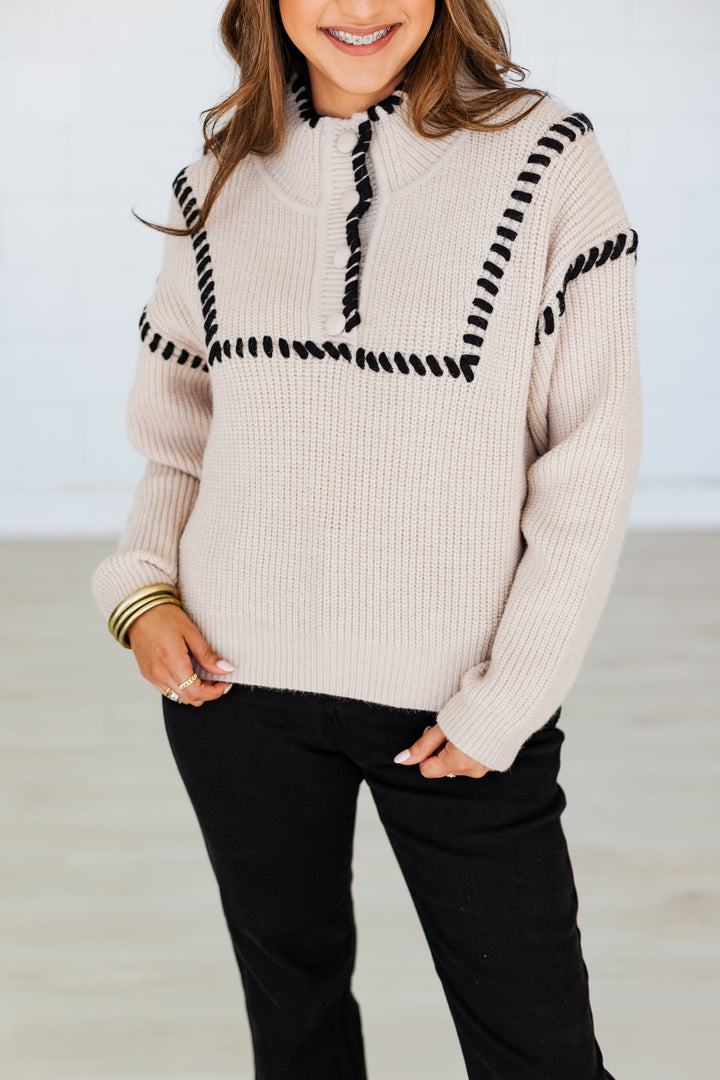 CHLOE BEIGE & BLACK WHIPSTITCH SWEATER