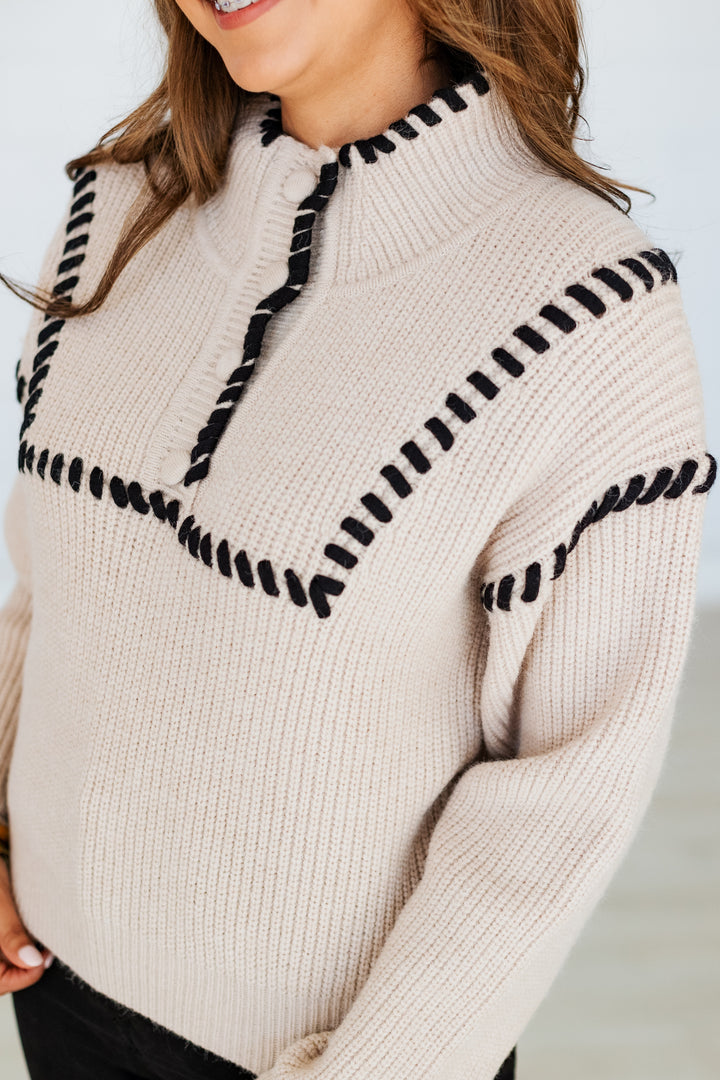 CHLOE BEIGE & BLACK WHIPSTITCH SWEATER