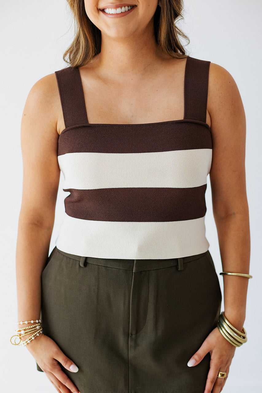 BROWN & CREAM STRIPE KNIT TANK TOP