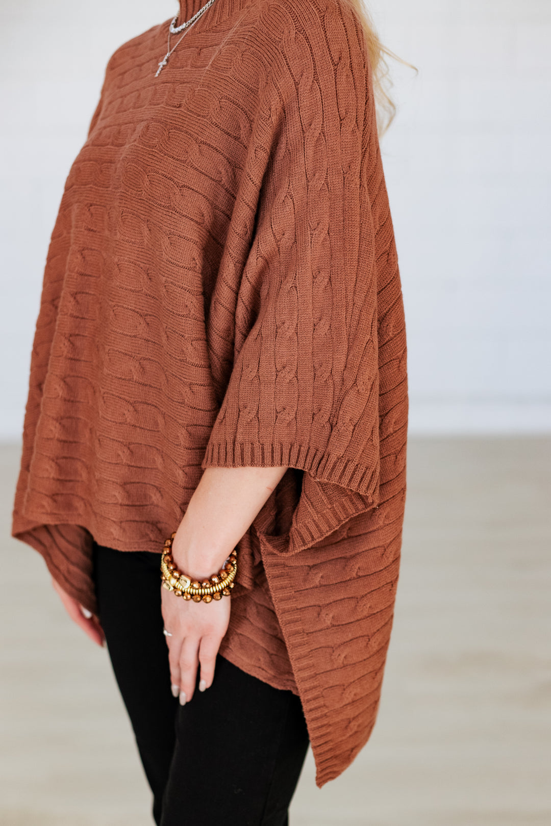 CHOCOLATE BROWN CABLE KNIT PONCHO