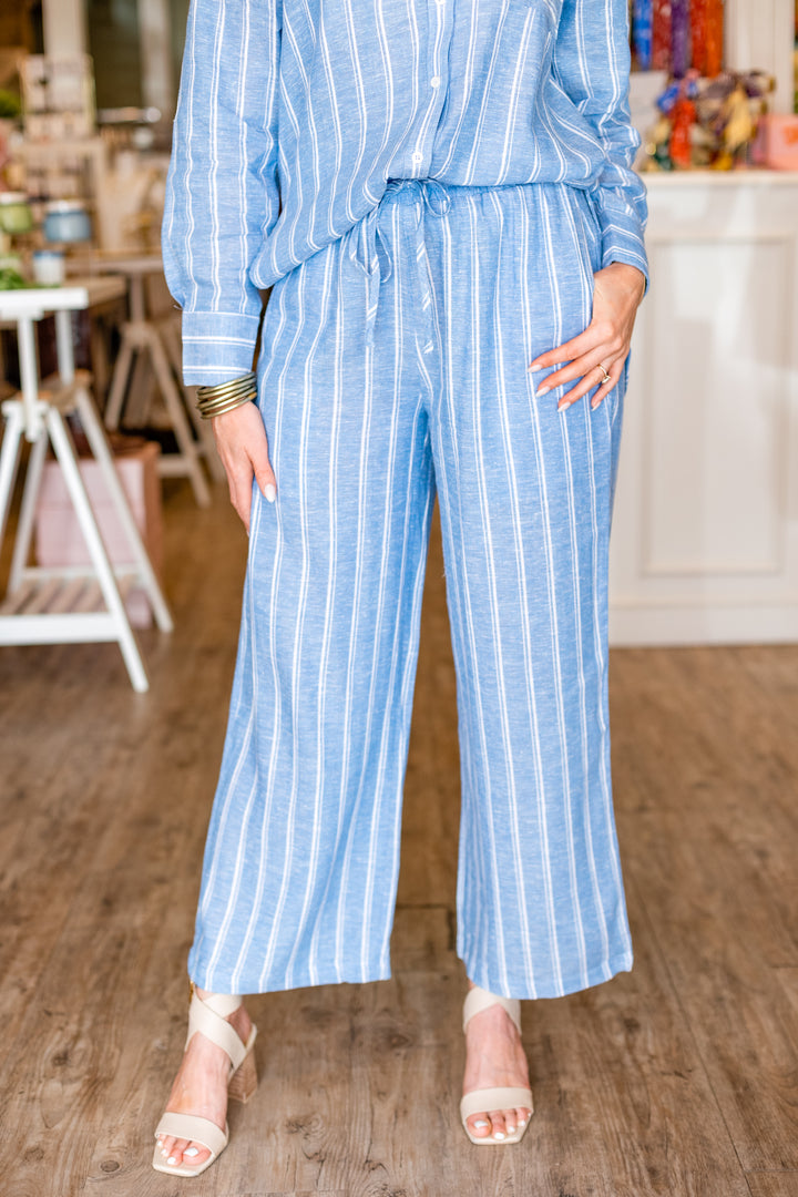COASTAL BLUE STRIPED LINEN PANT
