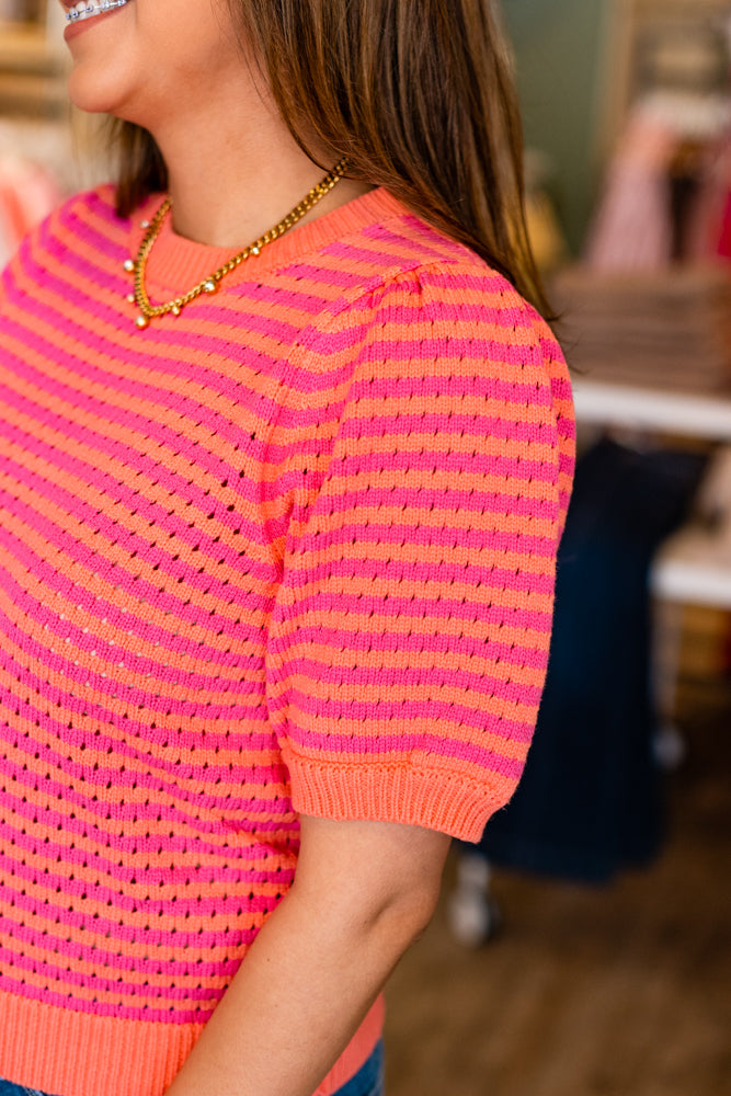 SHERBET CROCHET SHORTSLEEVE SWEATER TOP