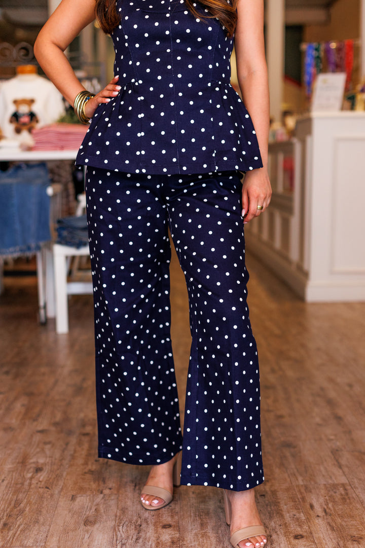 NAVY POLKA DOT DENIM PANT