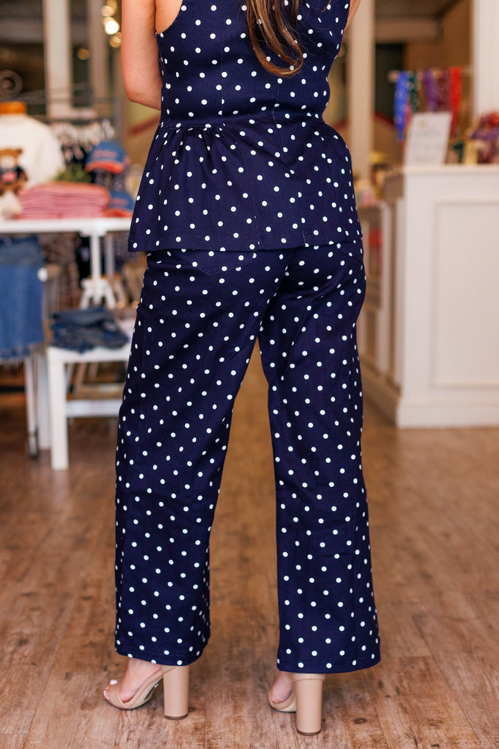 NAVY POLKA DOT DENIM PANT