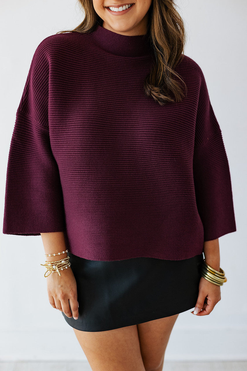 EVERYONE'S FAVORITE RIBBED PULLOVER SWEATER- MERLOT
