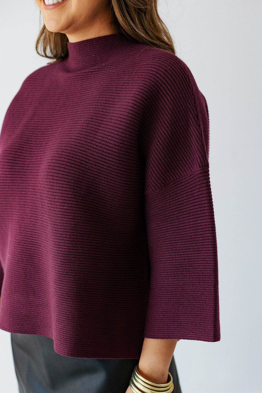 EVERYONE'S FAVORITE RIBBED PULLOVER SWEATER- MERLOT