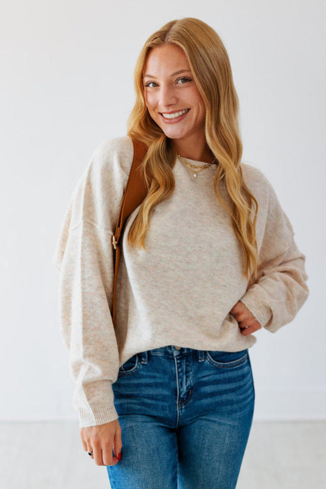 ROUND NECK SWEATER- OATMEAL