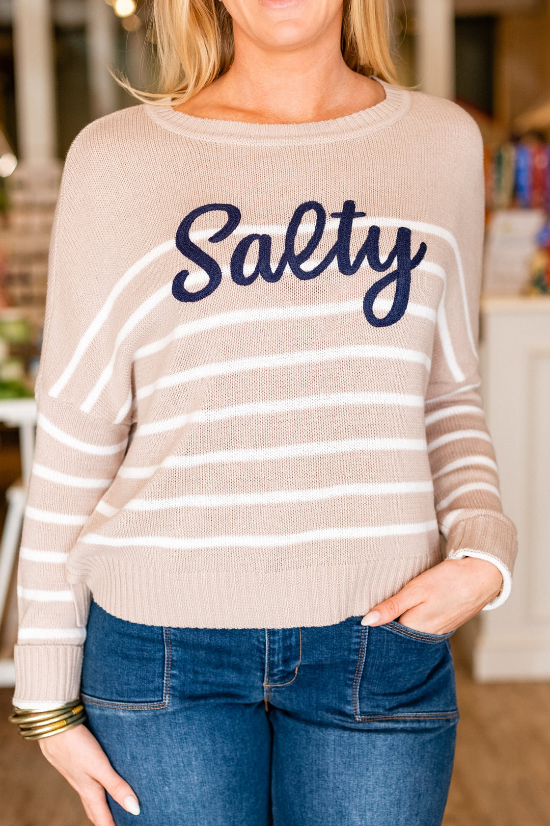 SALTY STRIPED SWEATER- TAN