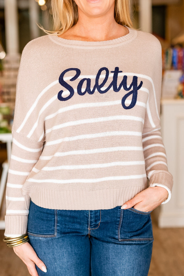 SALTY STRIPED SWEATER- TAN