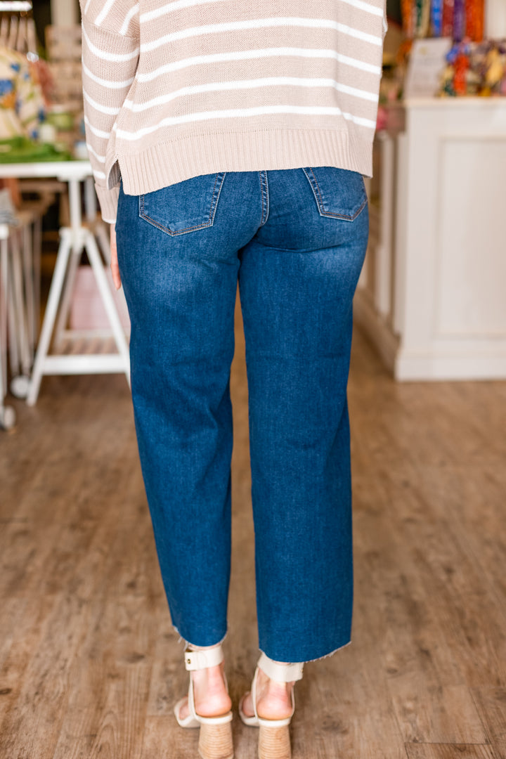 UTILITY SLIM WIDE LEG JEAN- DARK DENIM