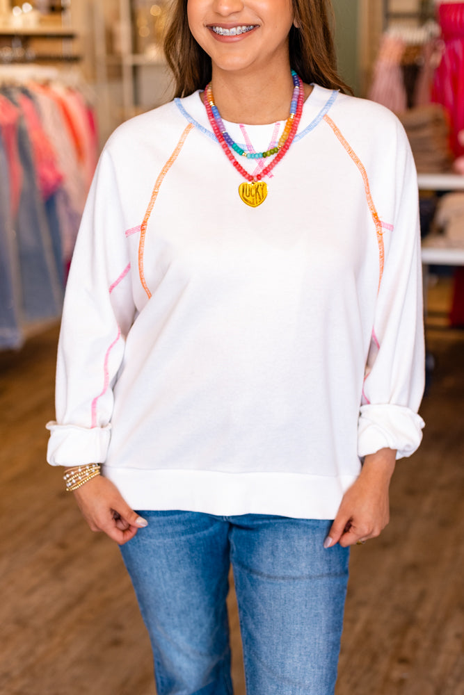 COLORFUL CONTRAST STITCH LONG SLEEVE TOP