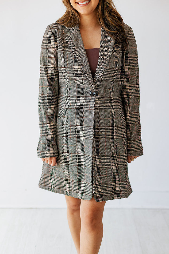 BLACK & TAUPE PLAID LONG LINE JACKET