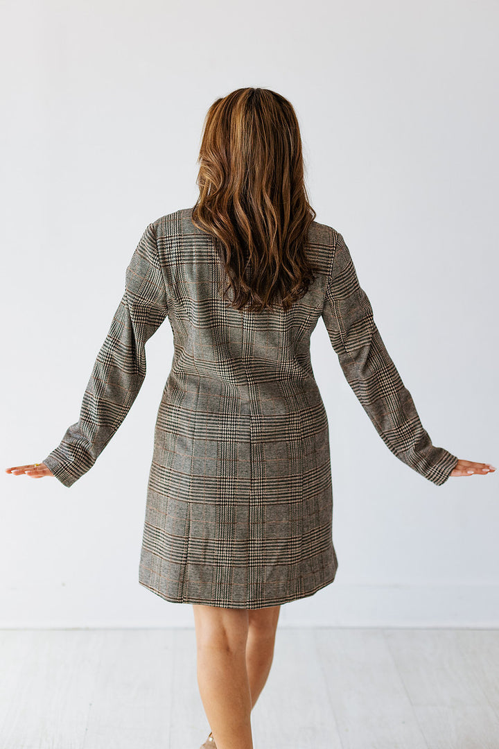 BLACK & TAUPE PLAID LONG LINE JACKET