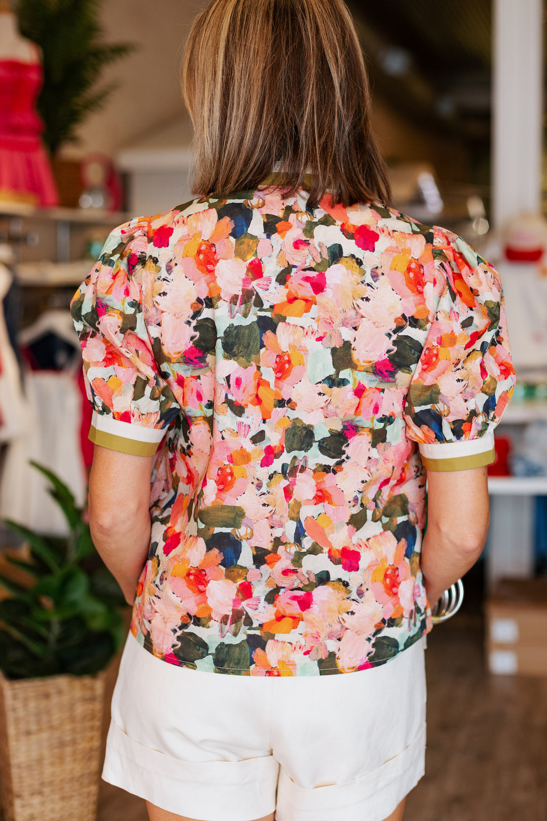 WATERCOLOR FLORALS PUFF SLEEVE TOP