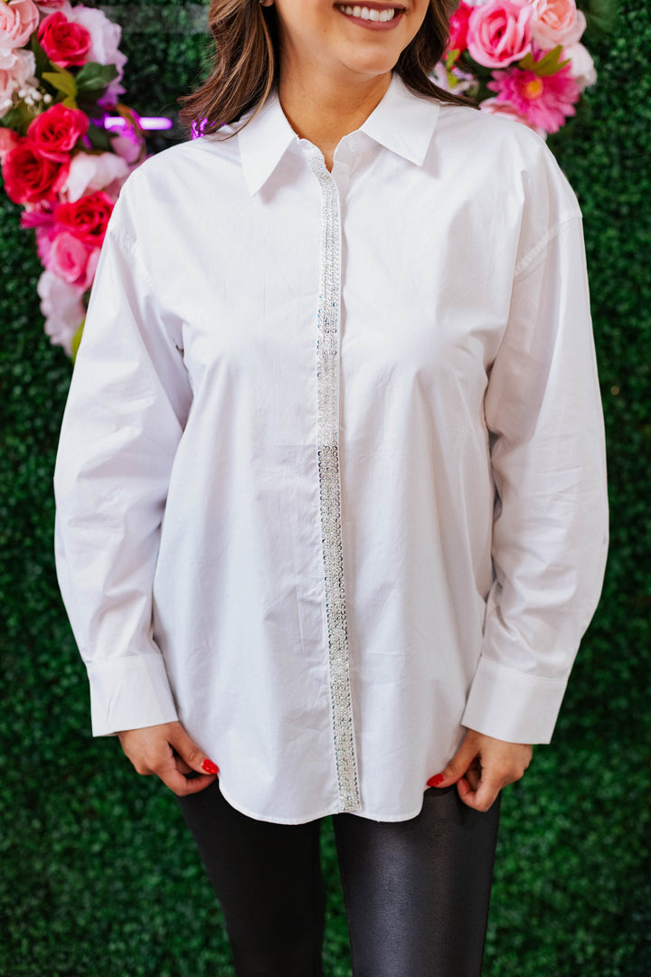 FINAL TOUCH SEQUIN & BEAD TRIM BLOUSE