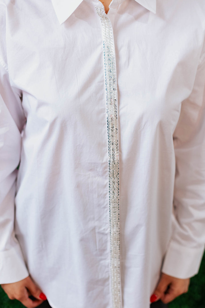 FINAL TOUCH SEQUIN & BEAD TRIM BLOUSE