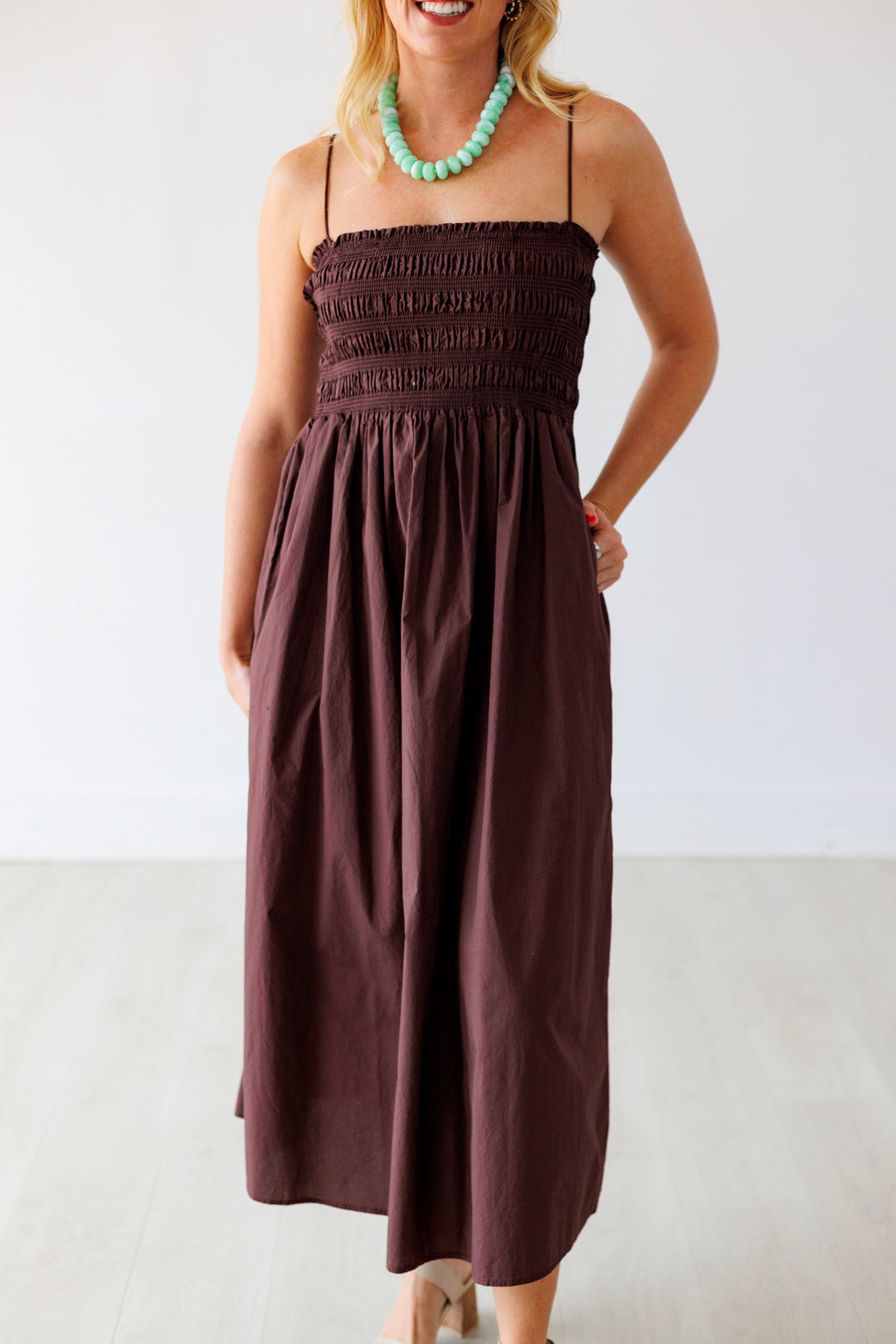 Z SUPPLY: CORNELIA POPLIN MIDI DRESS - CHOCOLATE CHERRY