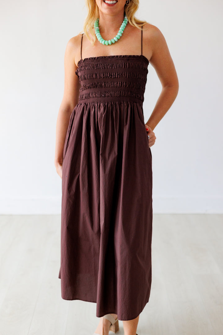 Z SUPPLY: CORNELIA POPLIN MIDI DRESS - CHOCOLATE CHERRY