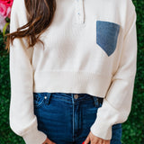 POP OF DENIM COLLARED SWEATER