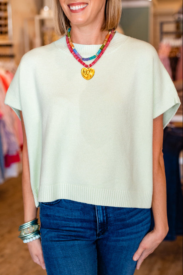 SAGE BOX CROP KNITTED TOP