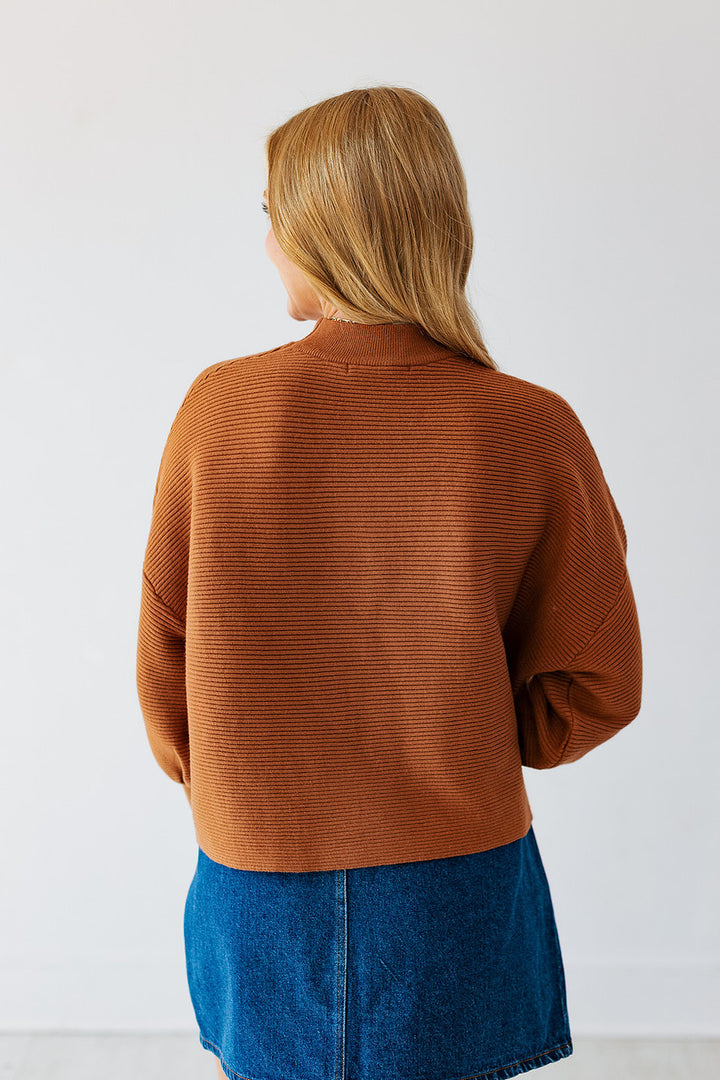 CAPPUCCINO RIBBED BALLOON SLEEVE SWEATER