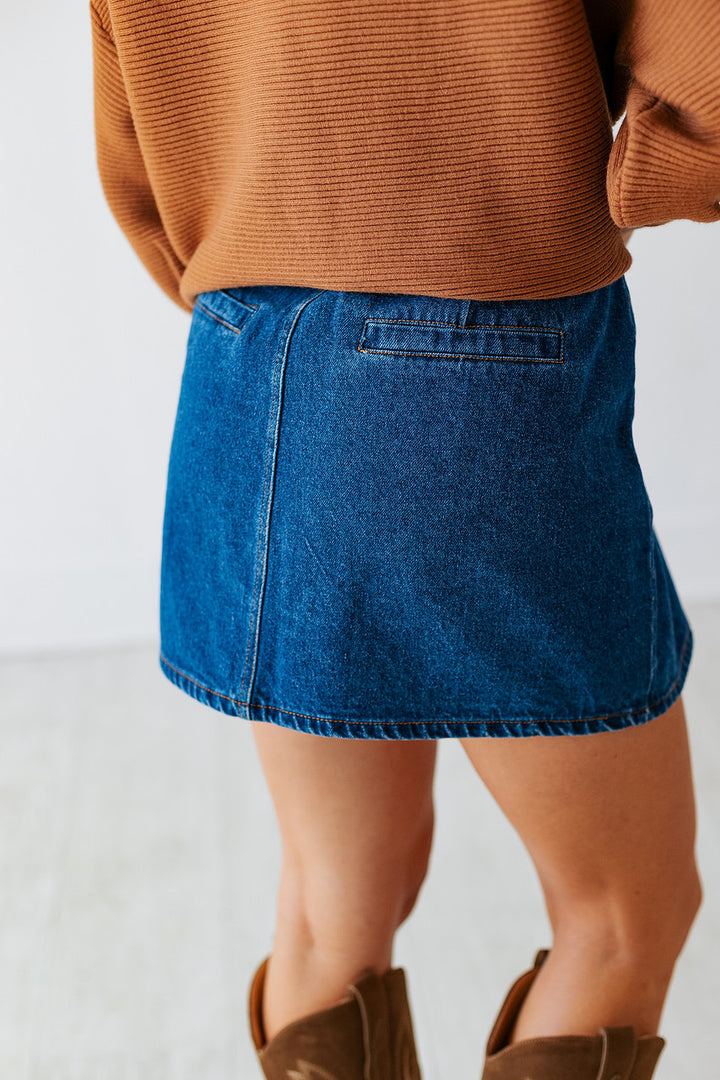 GOLD BUTTON DENIM MINI SKIRT