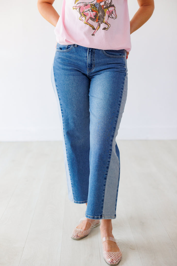 CONTRAST STRAIGHT LEG JEAN