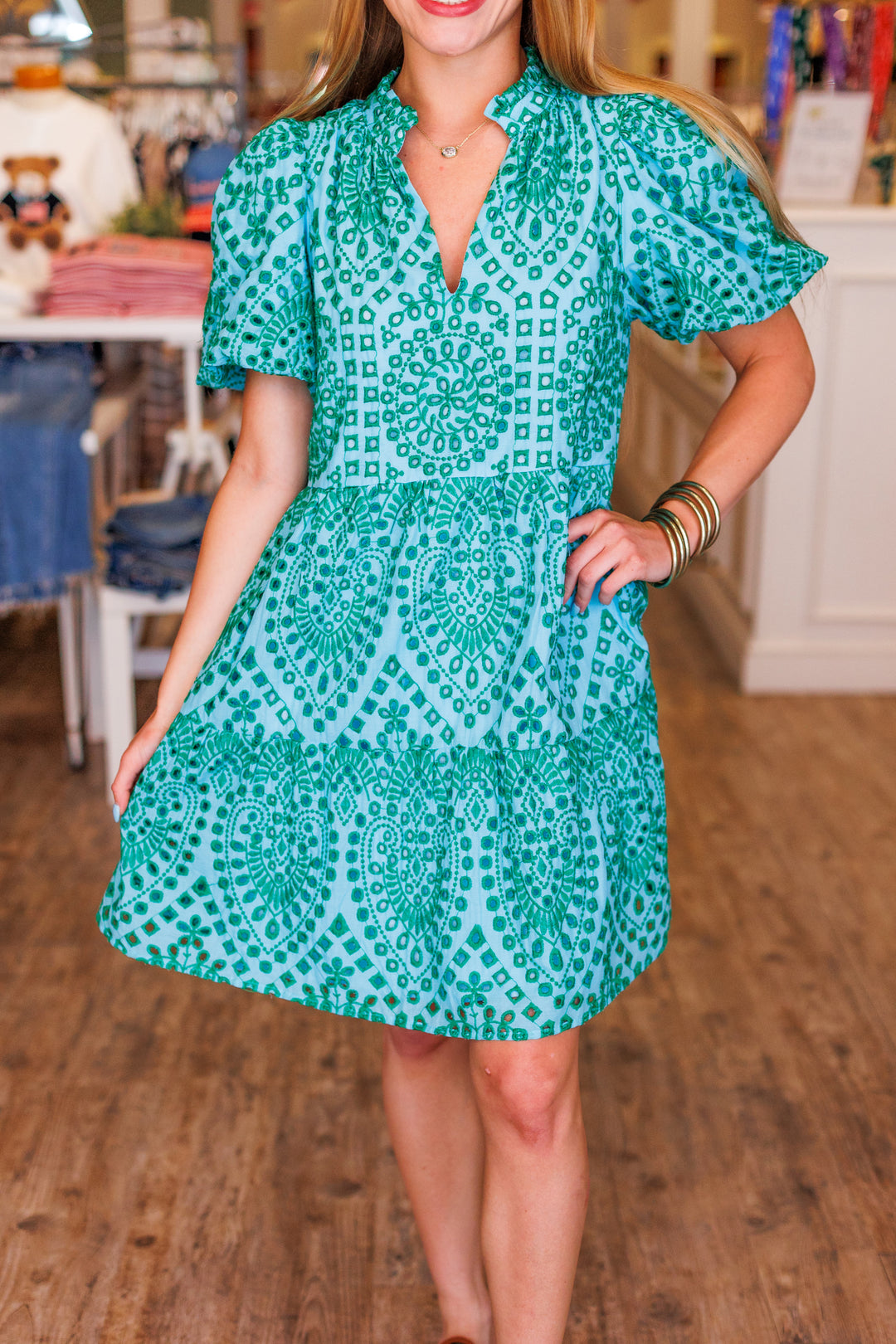 SEAFOAM EYELET MINI DRESS