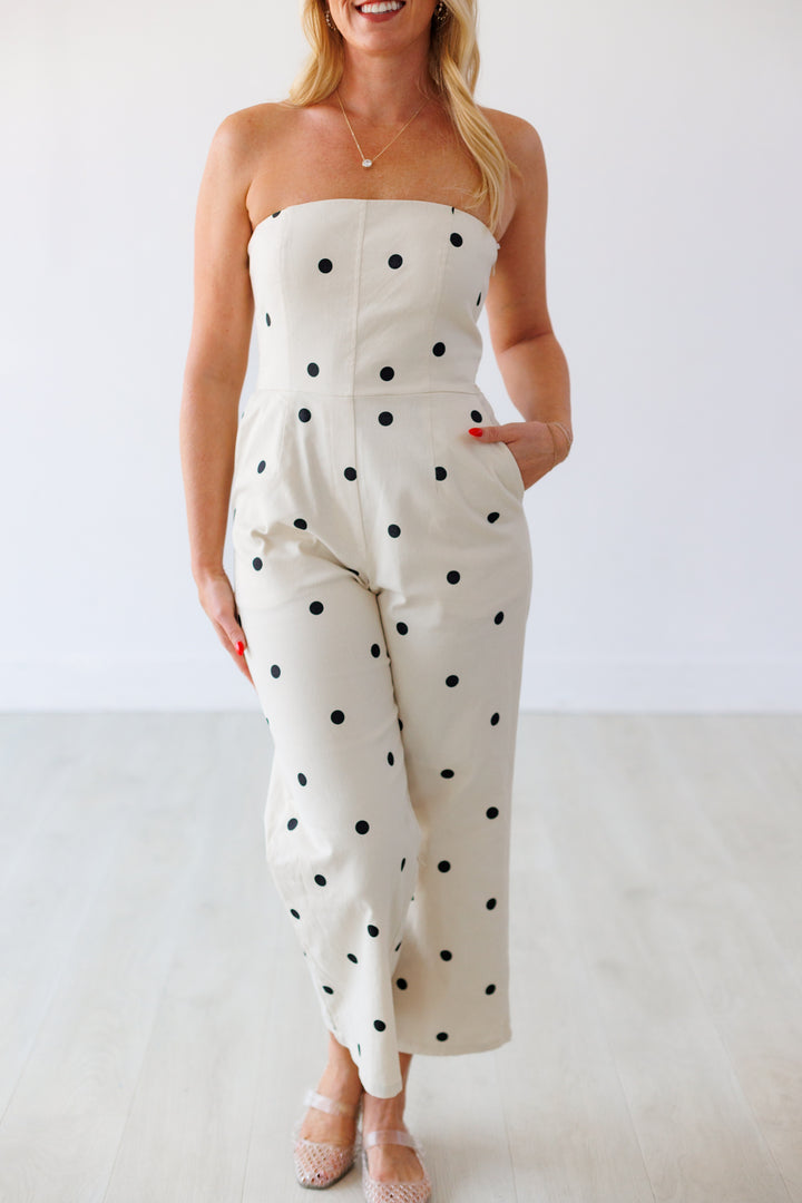 STRAPLESS POLKA DOT JUMPSUIT