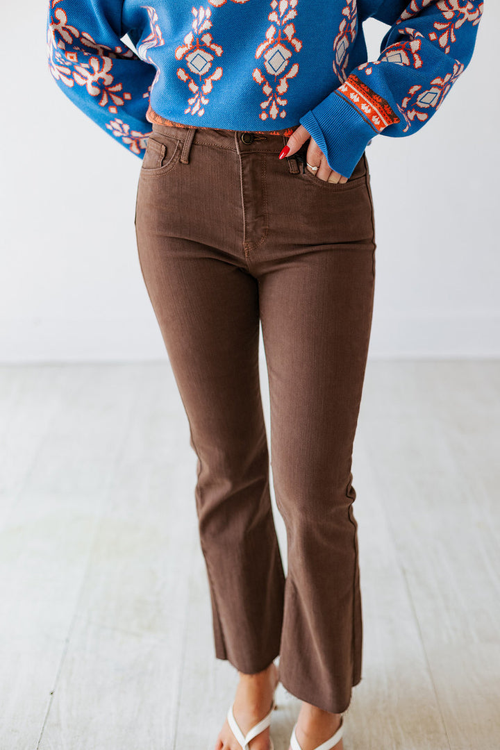 VINTAGE BROWN CROP FLARE JEANS