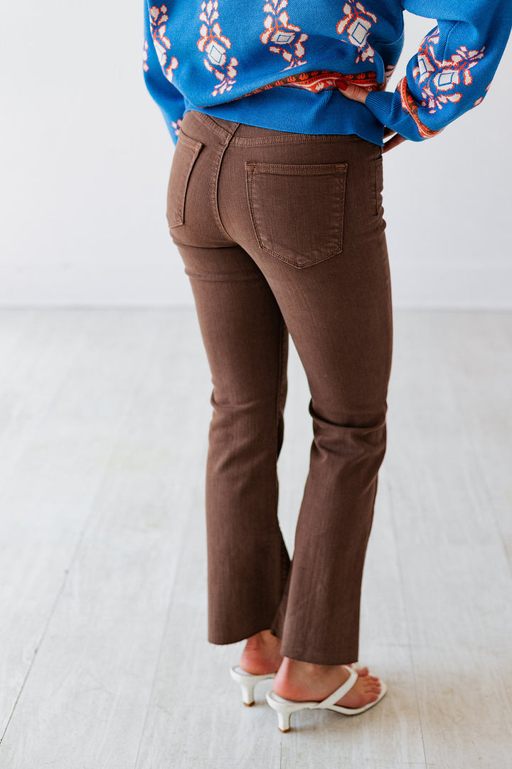 VINTAGE BROWN CROP FLARE JEANS