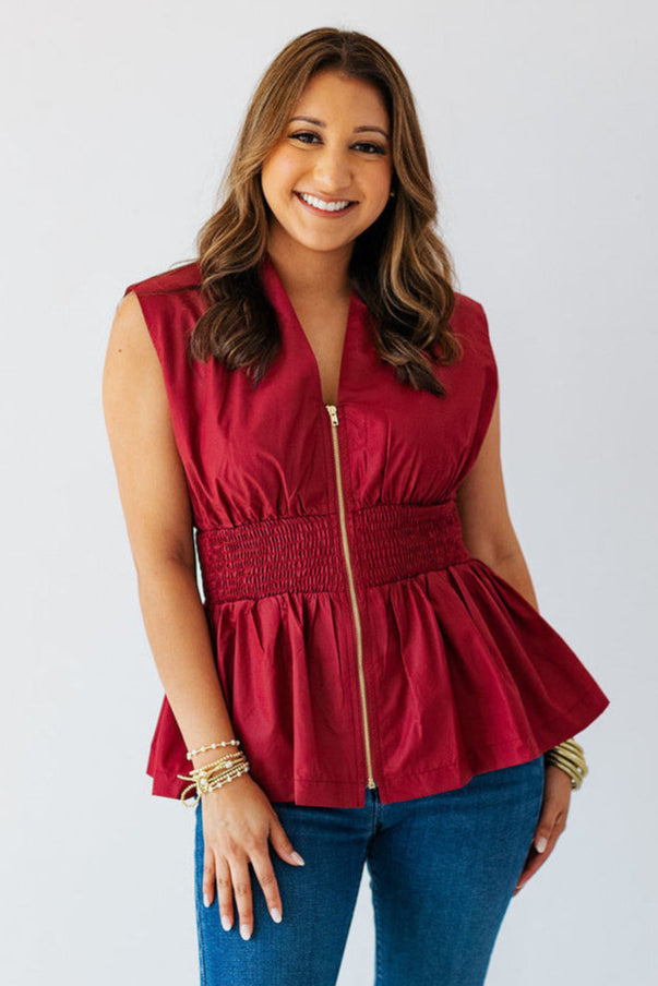 BURGUNDY ZIP UP TOP