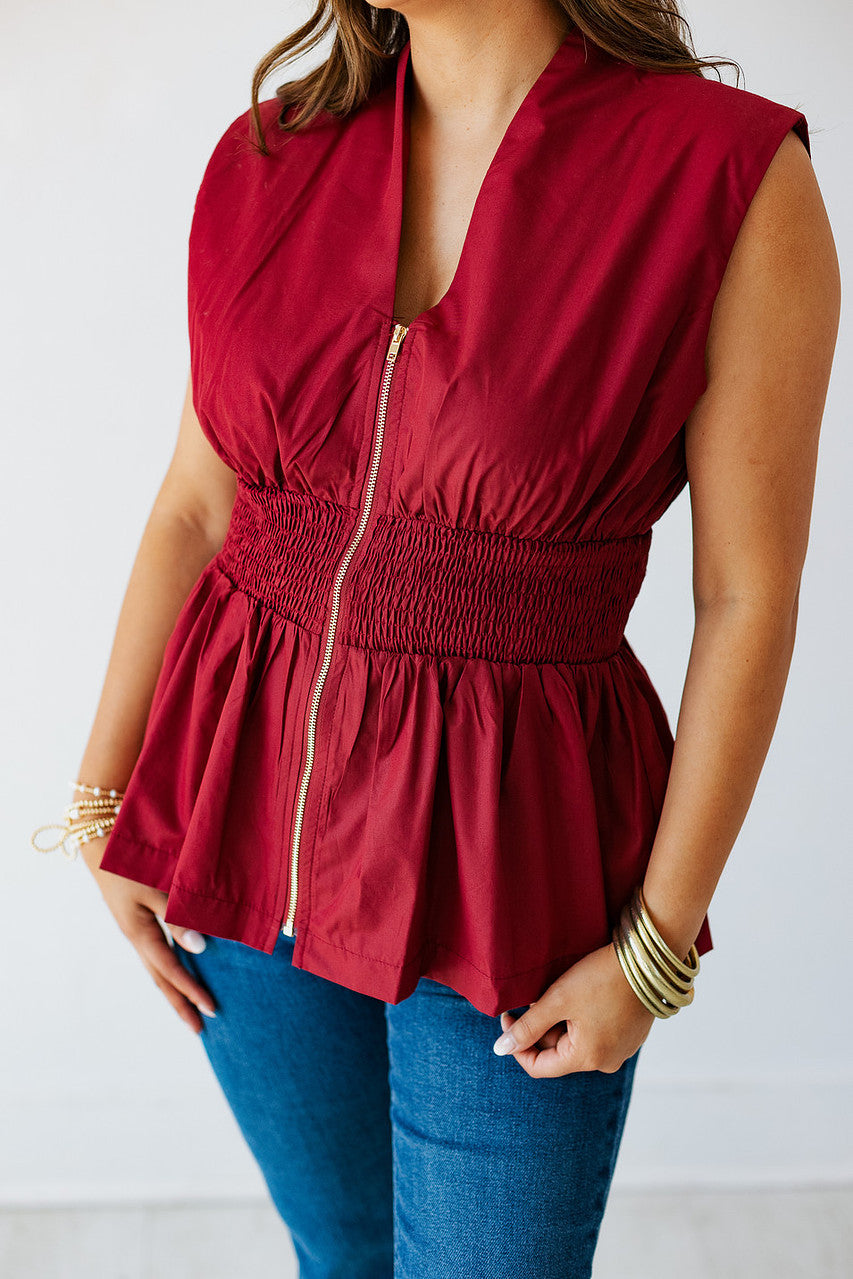 BURGUNDY ZIP UP TOP