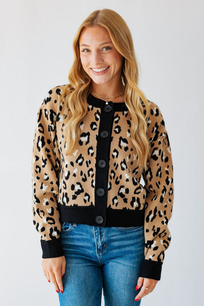 LEOPARD CONTRAST KNIT CARDIGAN