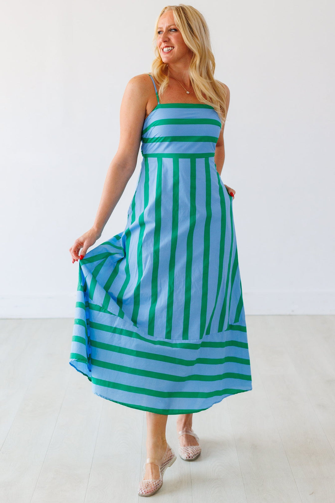 OCEAN PALM STRIPE MAXI DRESS