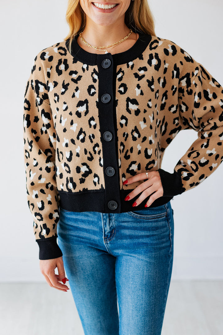 LEOPARD CONTRAST KNIT CARDIGAN
