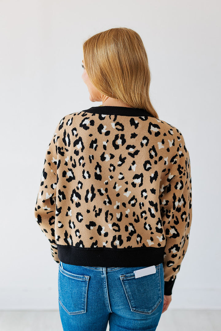LEOPARD CONTRAST KNIT CARDIGAN