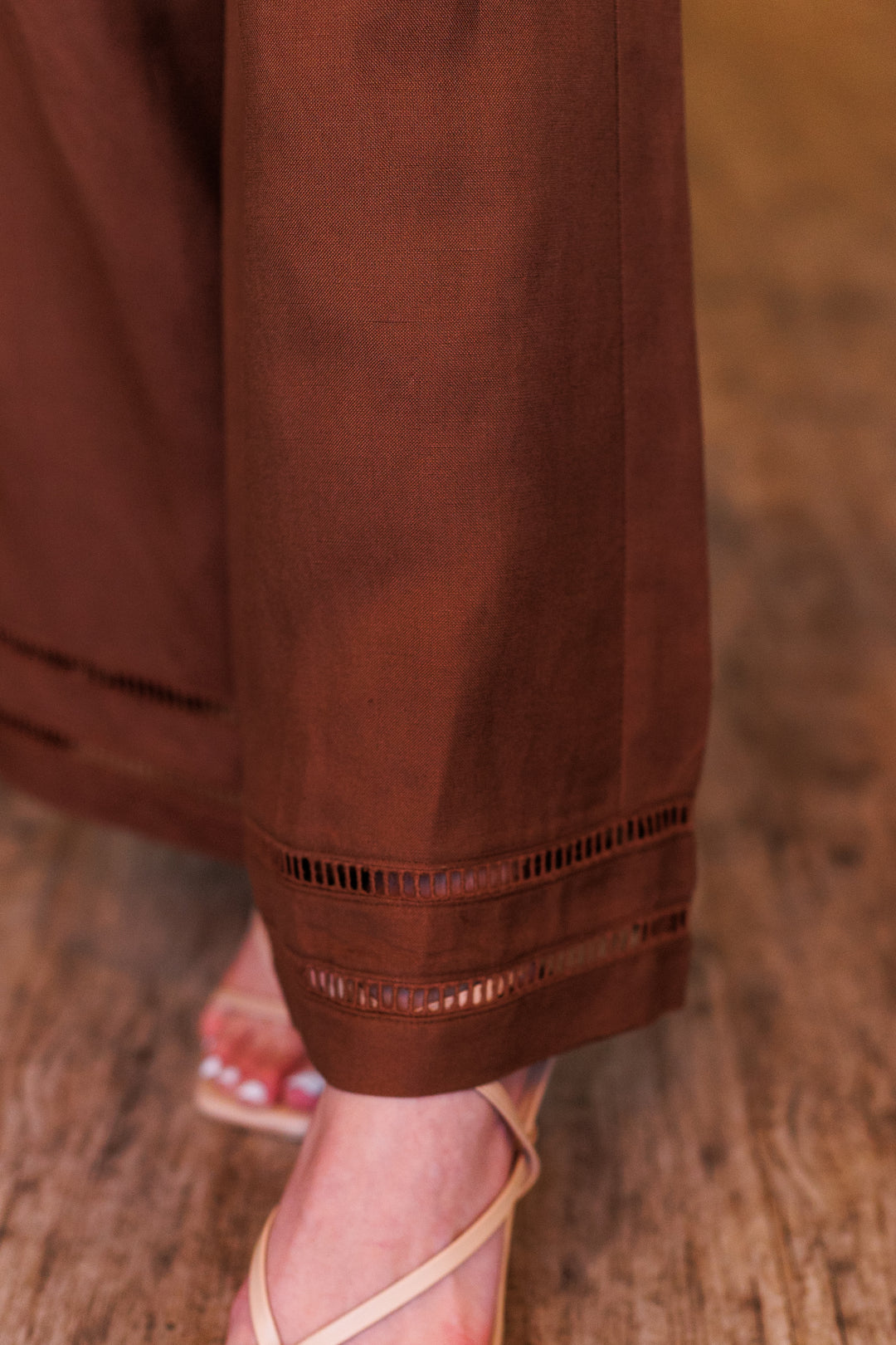 SCARF BELTED LINEN PANT- BROWN