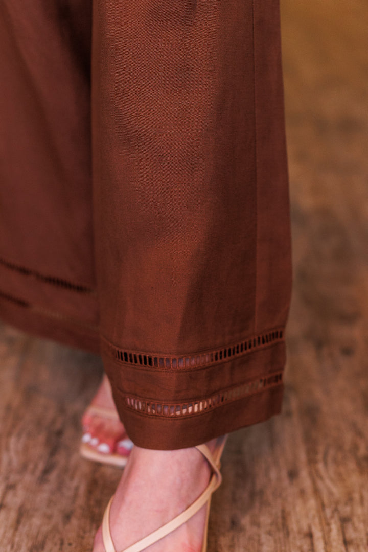 SCARF BELTED LINEN PANT- BROWN