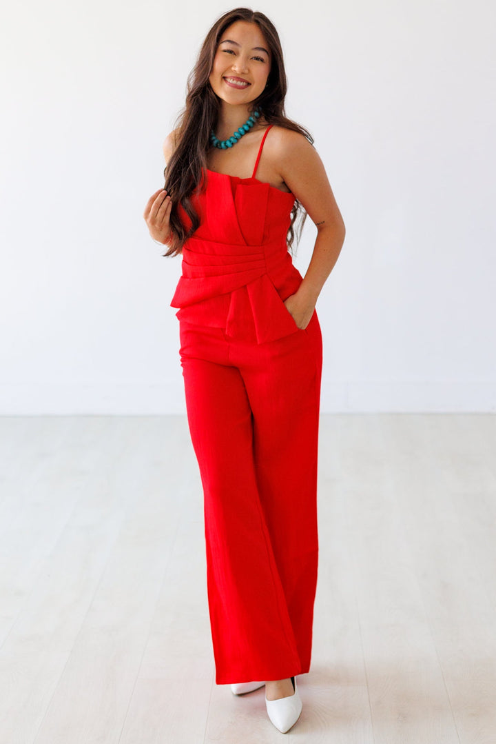 RED HIGH WAIST WIDE LEG TROUSER