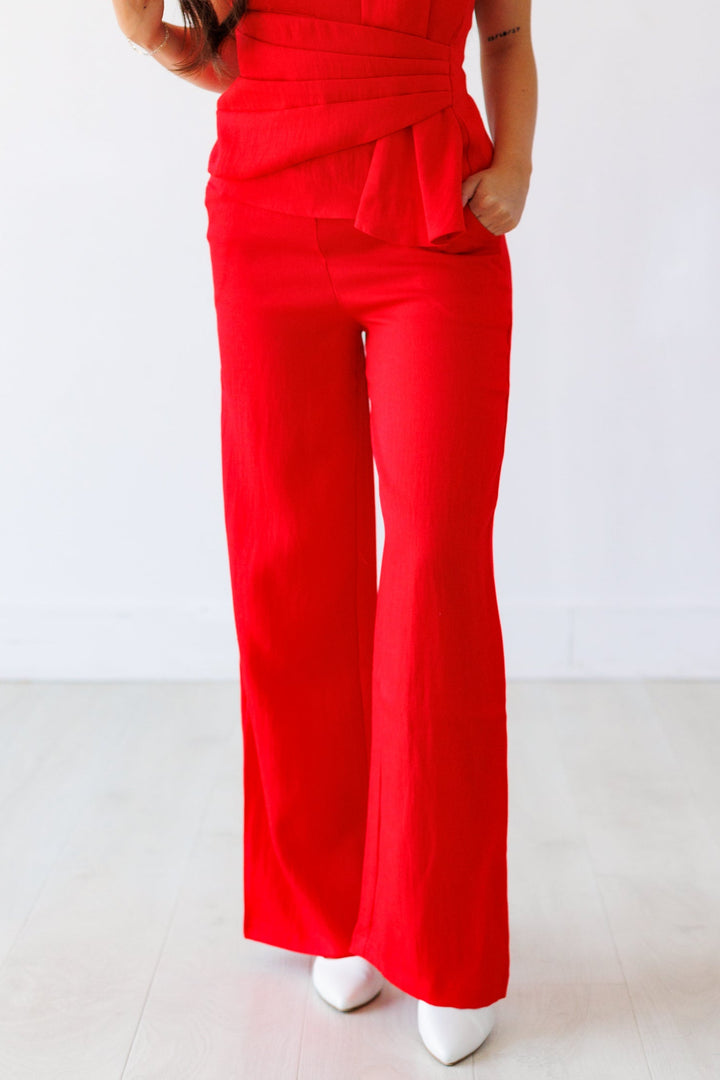 RED HIGH WAIST WIDE LEG TROUSER