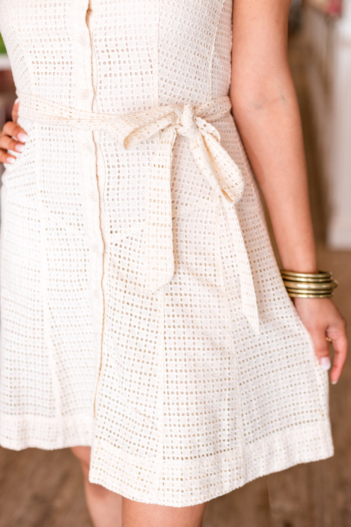 NATALIE CREAM SLEEVELESS EYELET MINI DRESS
