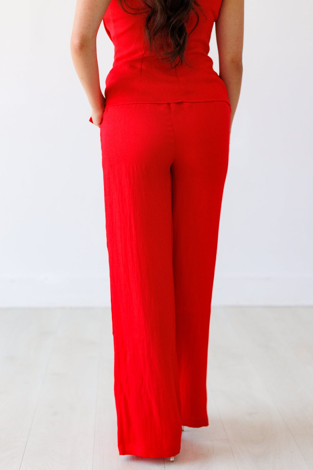 RED HIGH WAIST WIDE LEG TROUSER