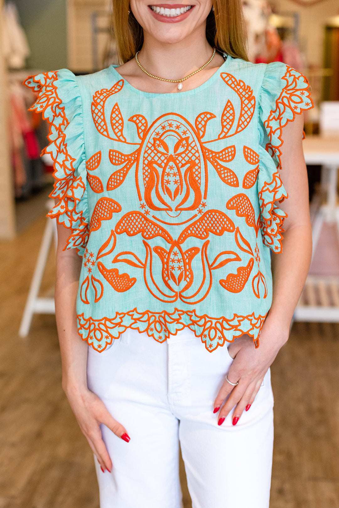 MINDY EMBROIDERED PUFF SLEEVE BLOUSE