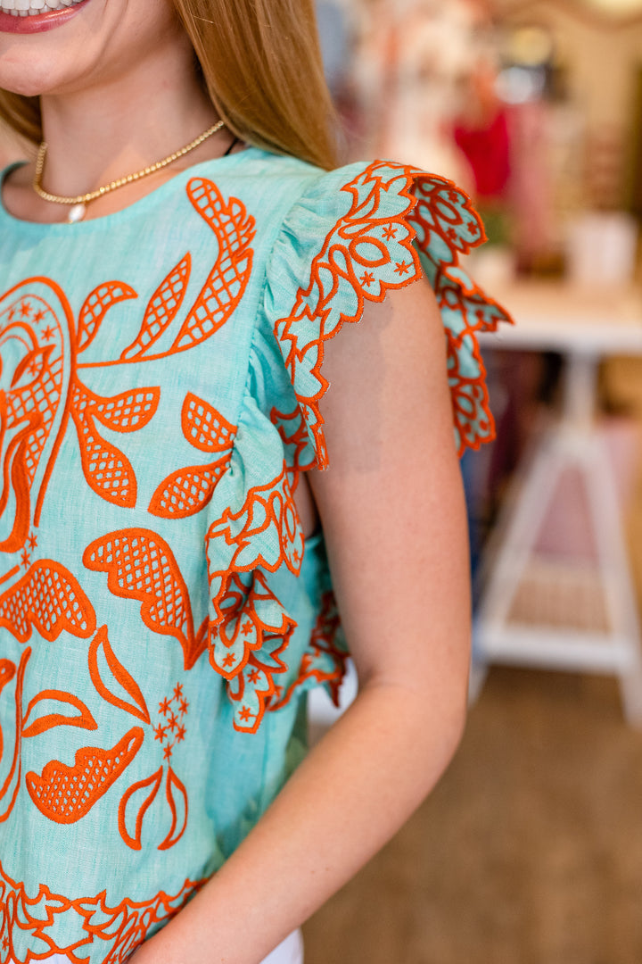 MINDY EMBROIDERED PUFF SLEEVE BLOUSE