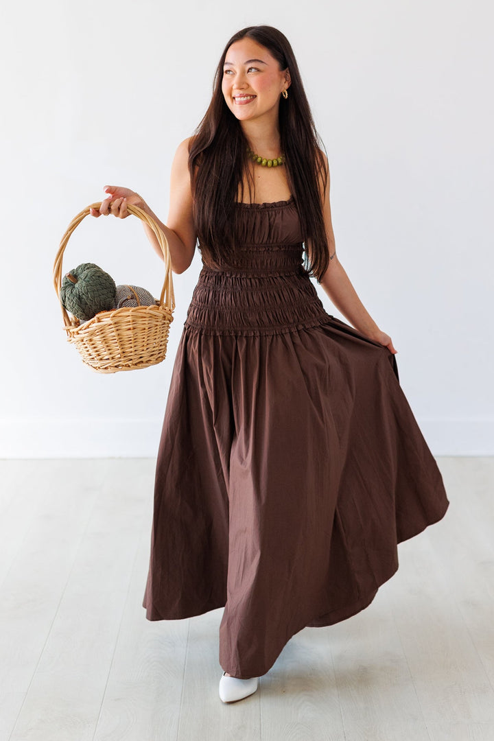 COFFEE BEAN POPLIN MAXI DRESS