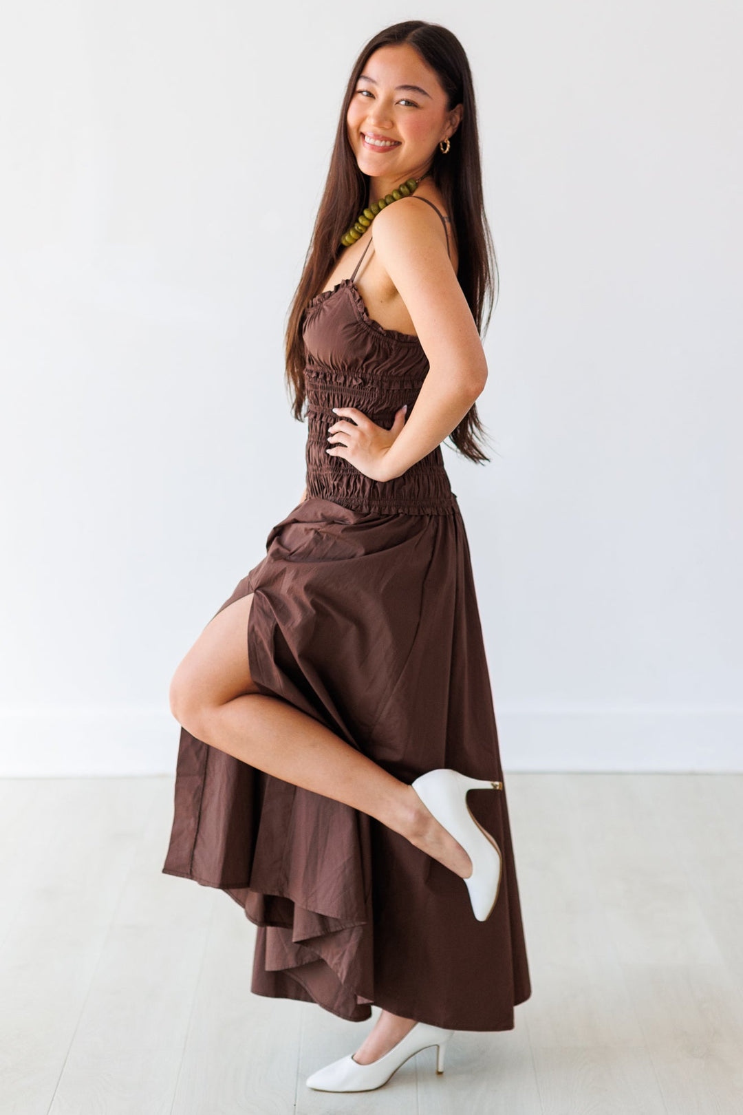 COFFEE BEAN POPLIN MAXI DRESS